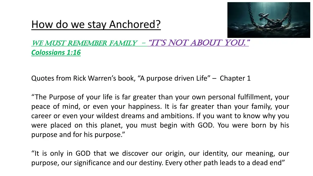 how do we stay anchored