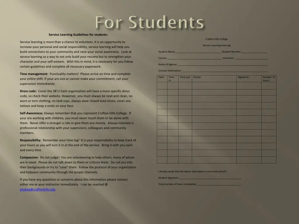 service learning guidelines for students