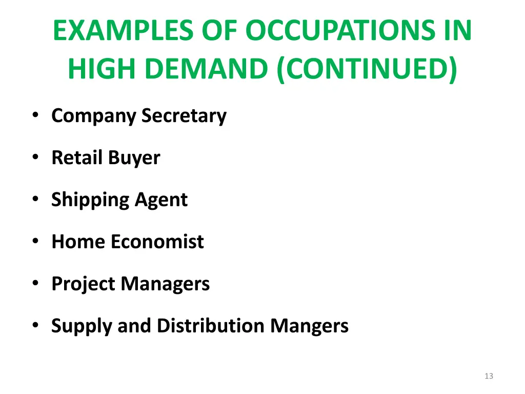 examples of occupations in high demand continued