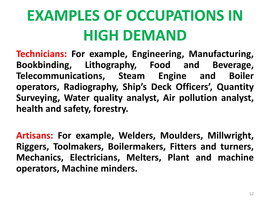 examples of occupations in high demand