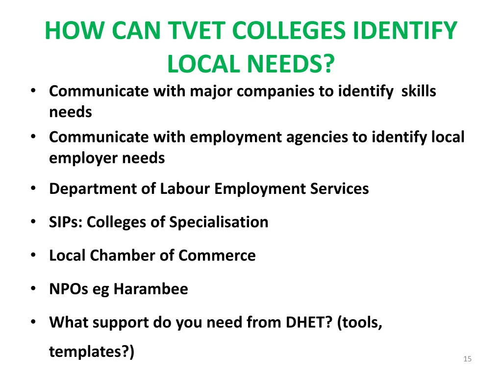 how can tvet colleges identify local needs
