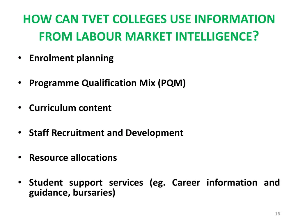 how can tvet colleges use information from labour