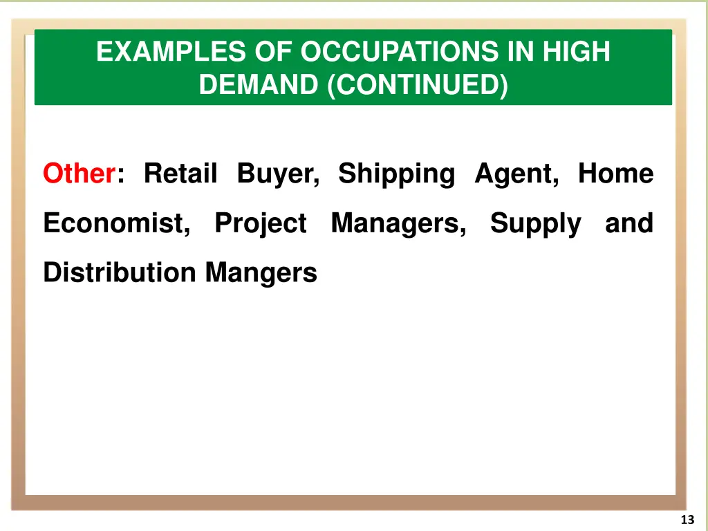 examples of occupations in high demand continued