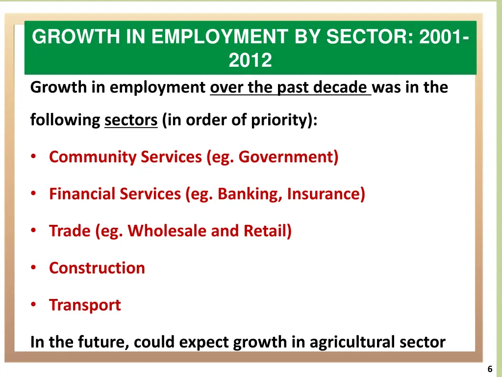 growth in employment by sector 2001 2012 growth 1