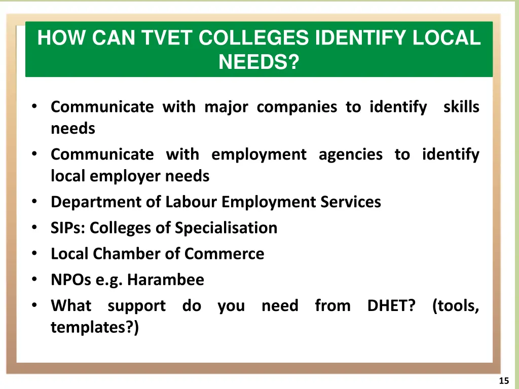how can tvet colleges identify local needs