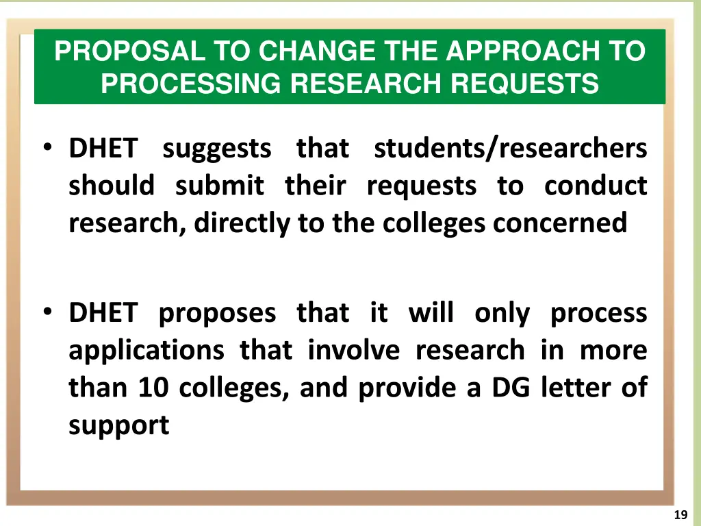 proposal to change the approach to processing