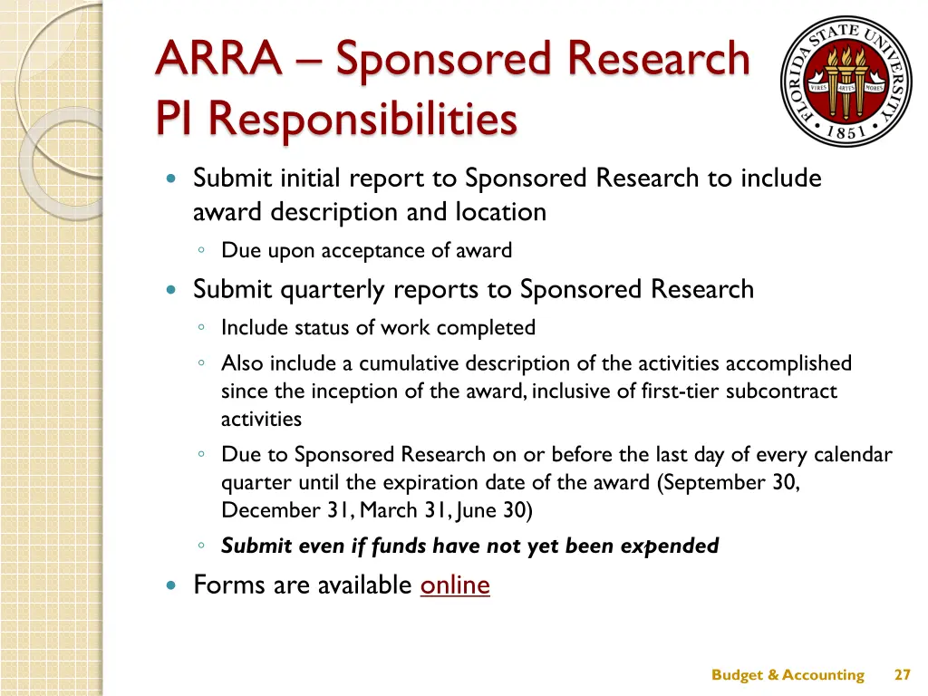 arra sponsored research pi responsibilities