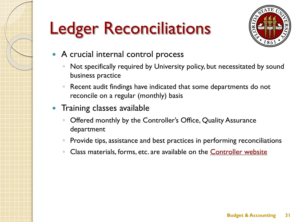 ledger reconciliations