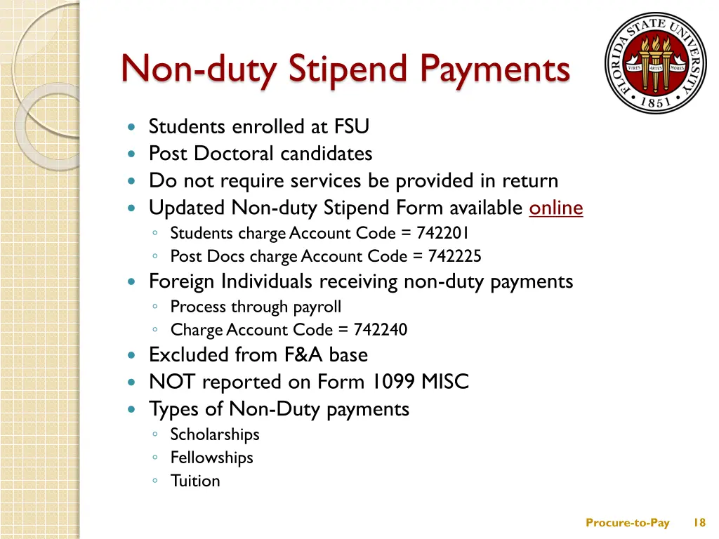 non duty stipend payments