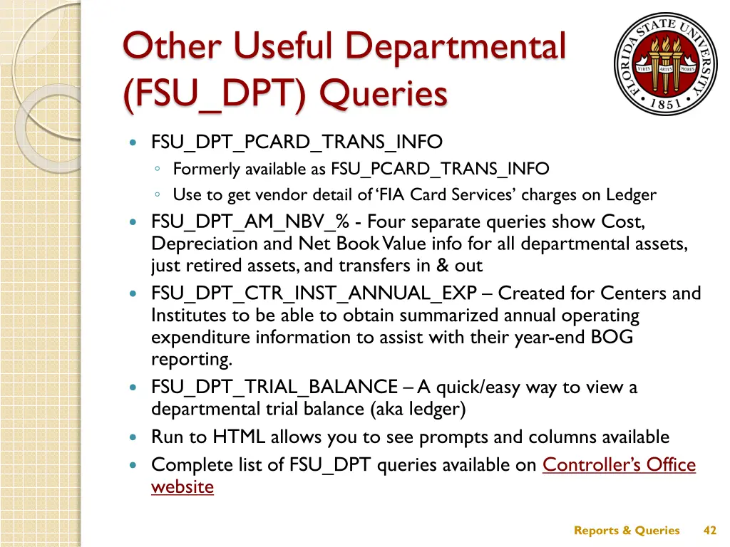 other useful departmental fsu dpt queries