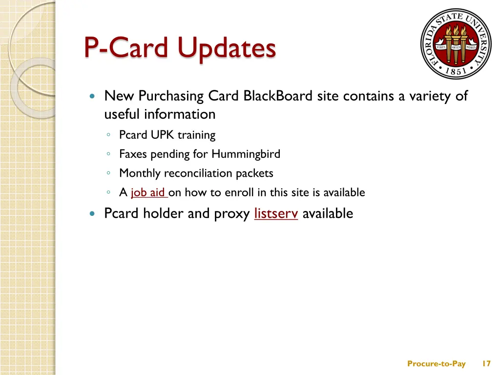 p card updates