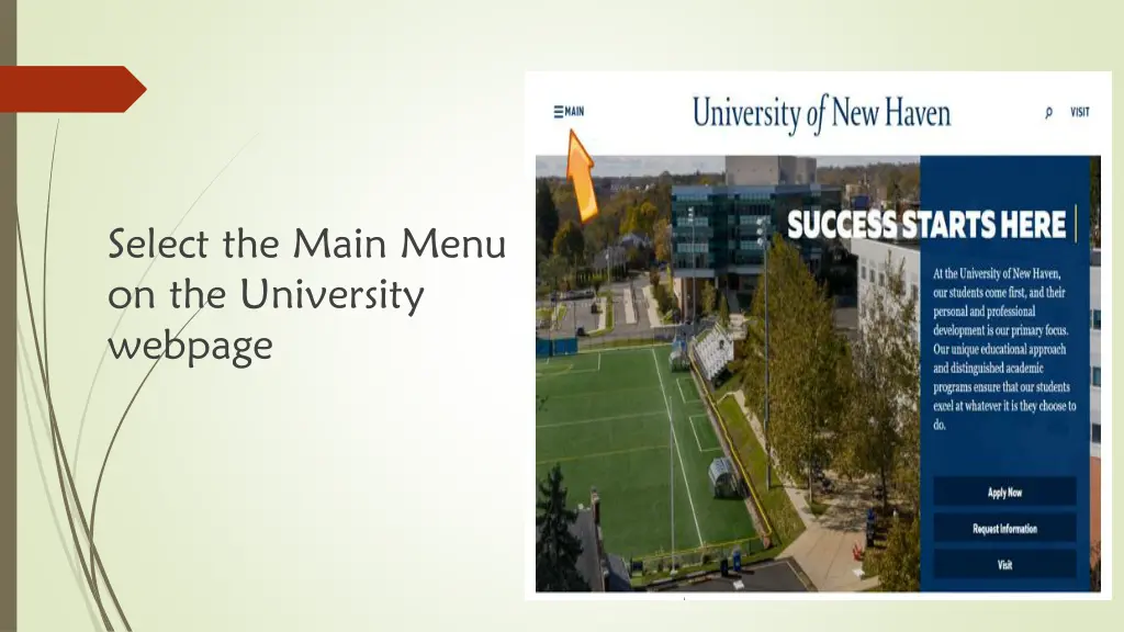 select the main menu on the university webpage
