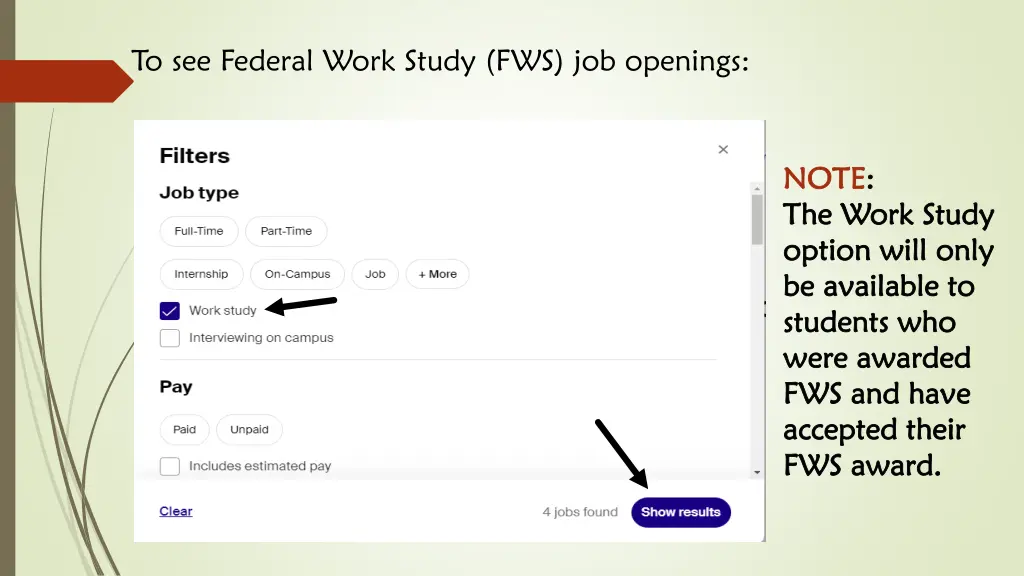 to see federal work study fws job openings