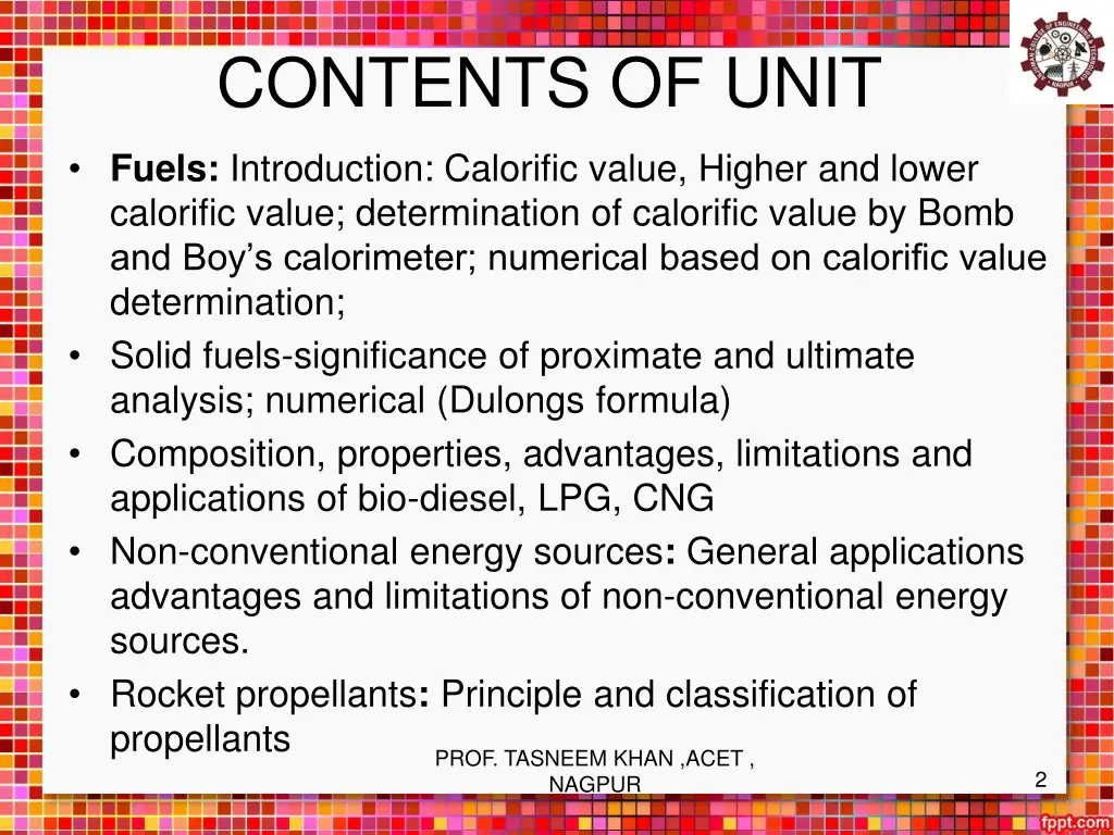 contents of unit