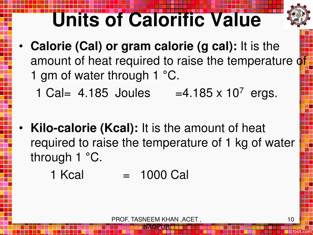 units of calorific value