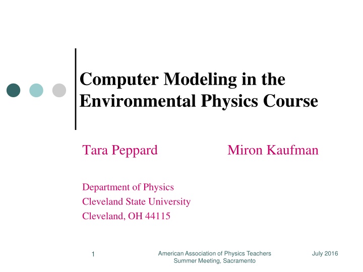 computer modeling in the environmental physics