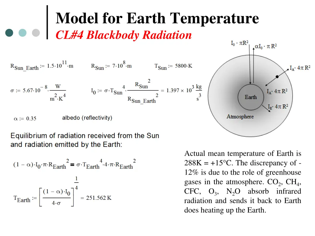 model for earth temperature cl 4 blackbody 2