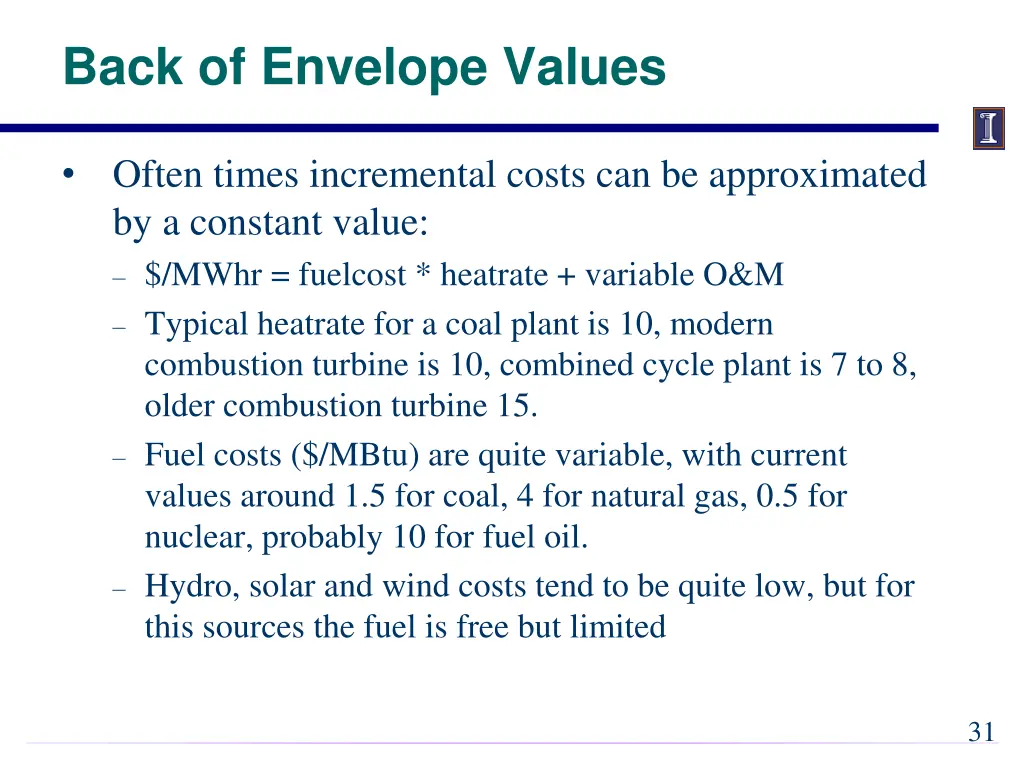 back of envelope values
