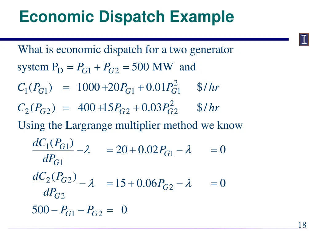 economic dispatch example