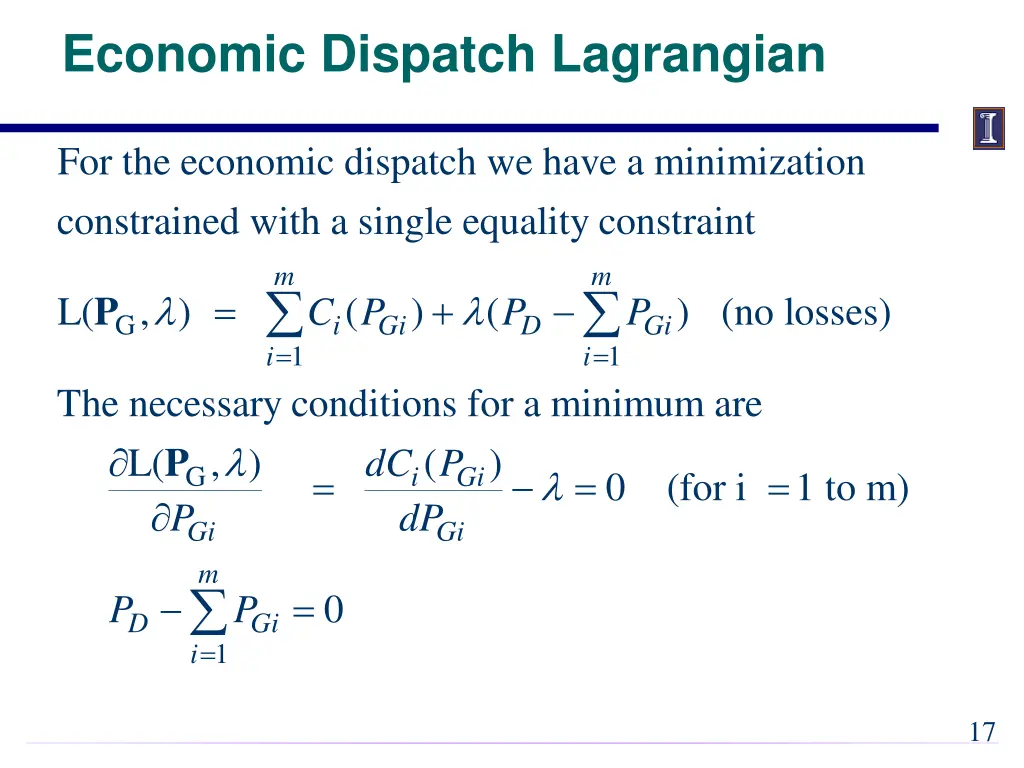 economic dispatch lagrangian