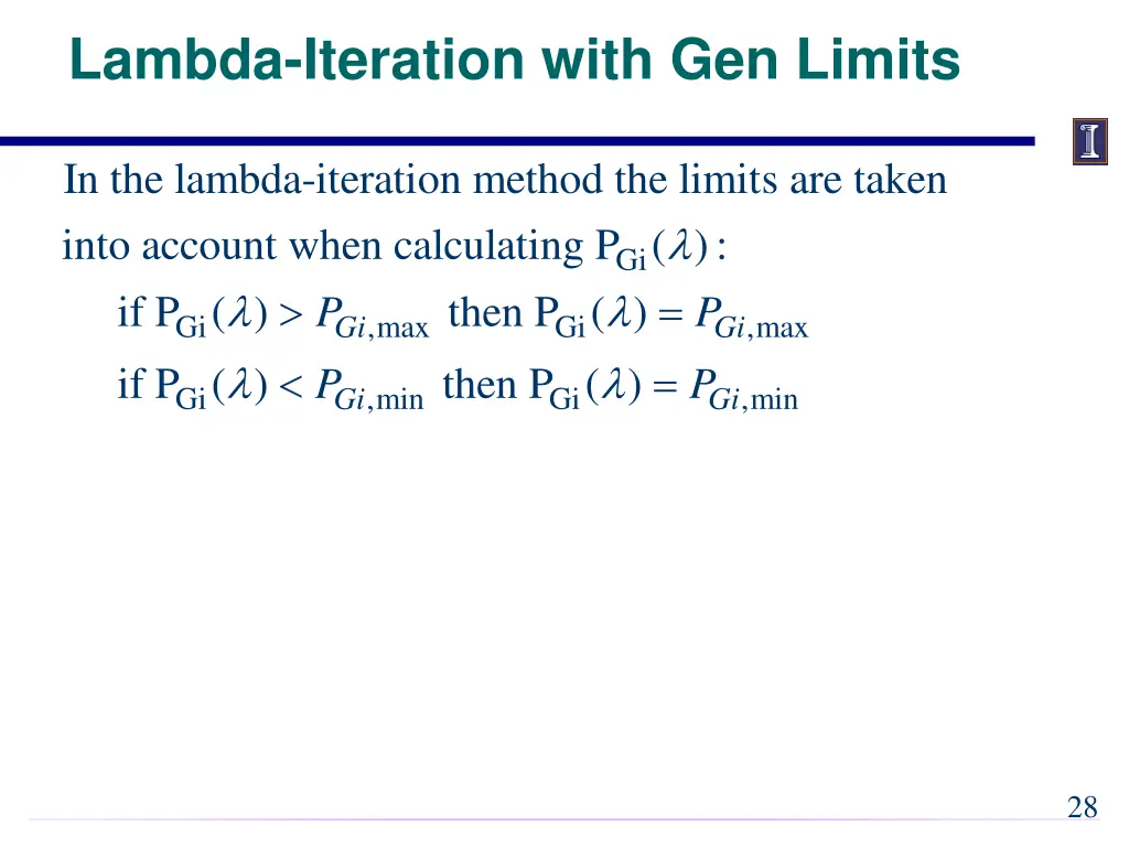 lambda iteration with gen limits