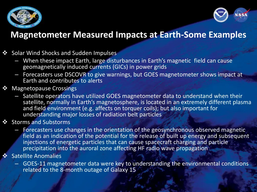 magnetometer measured impacts at earth some