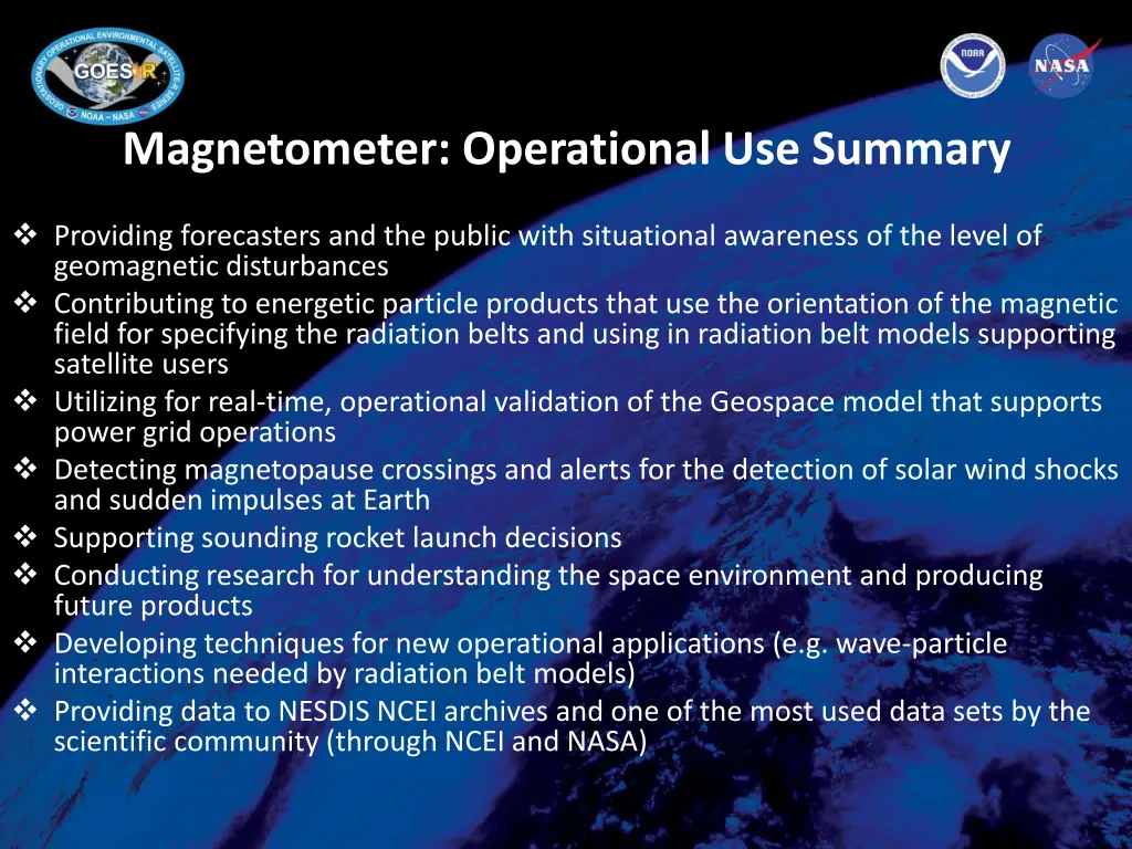 magnetometer operational use summary