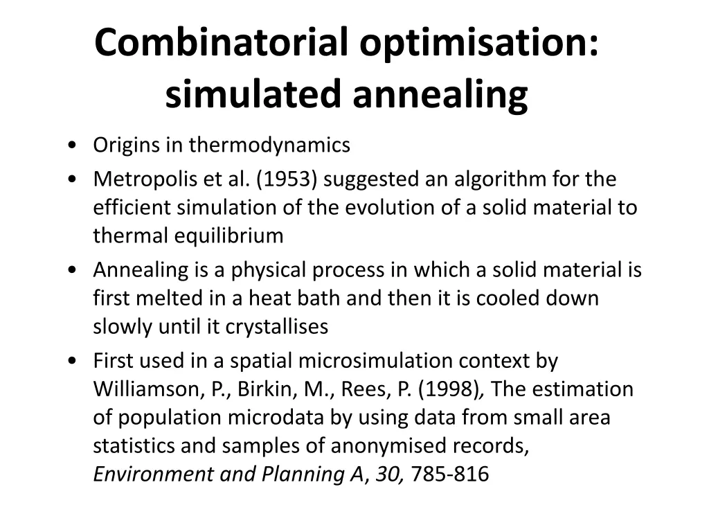 combinatorial optimisation simulated annealing