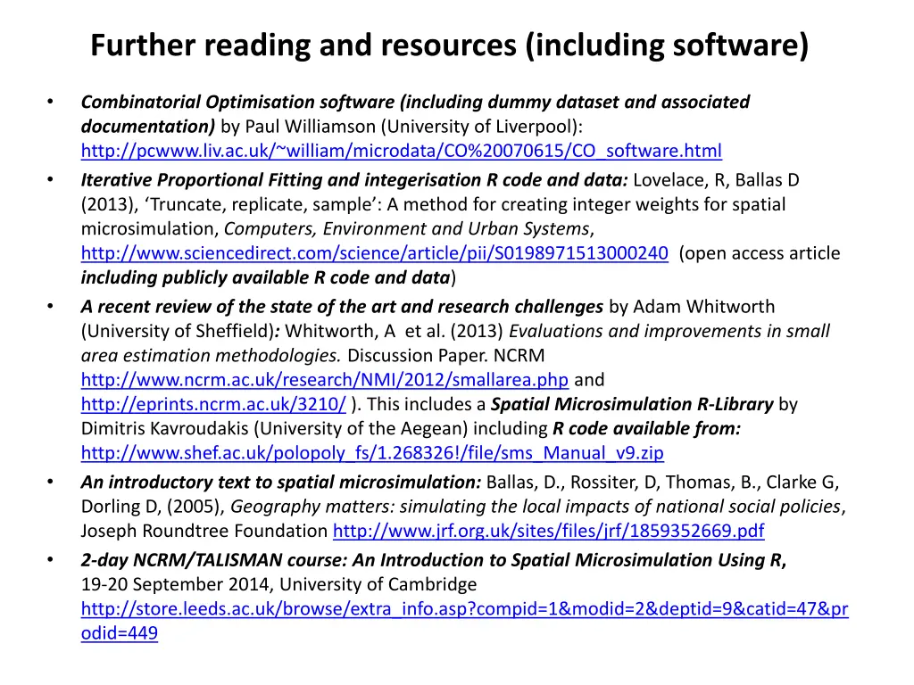 further reading and resources including software