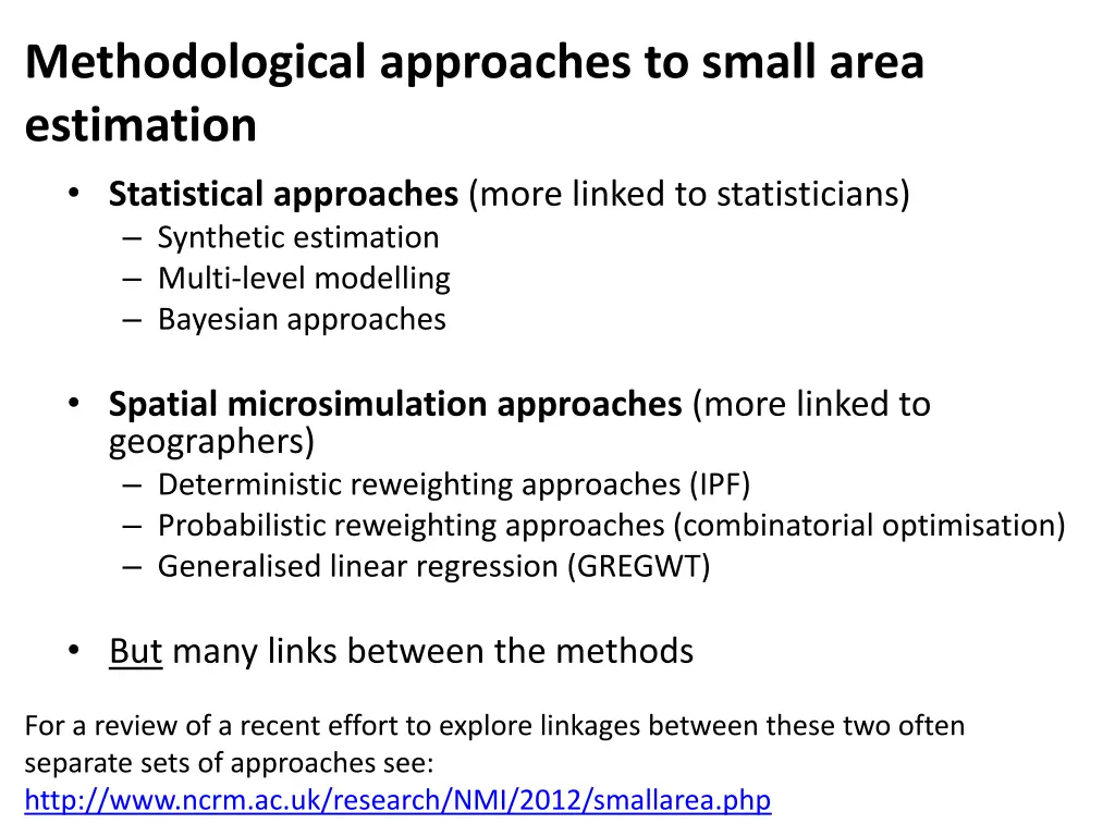 methodological approaches to small area