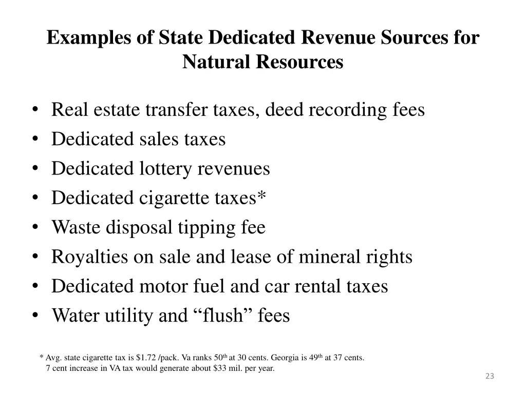 examples of state dedicated revenue sources