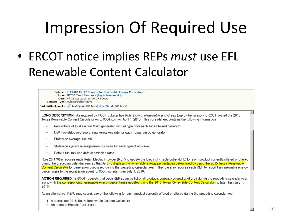 impression of required use