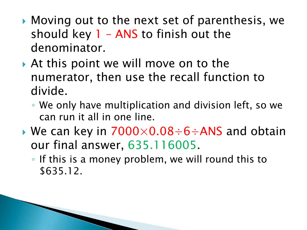 moving out to the next set of parenthesis