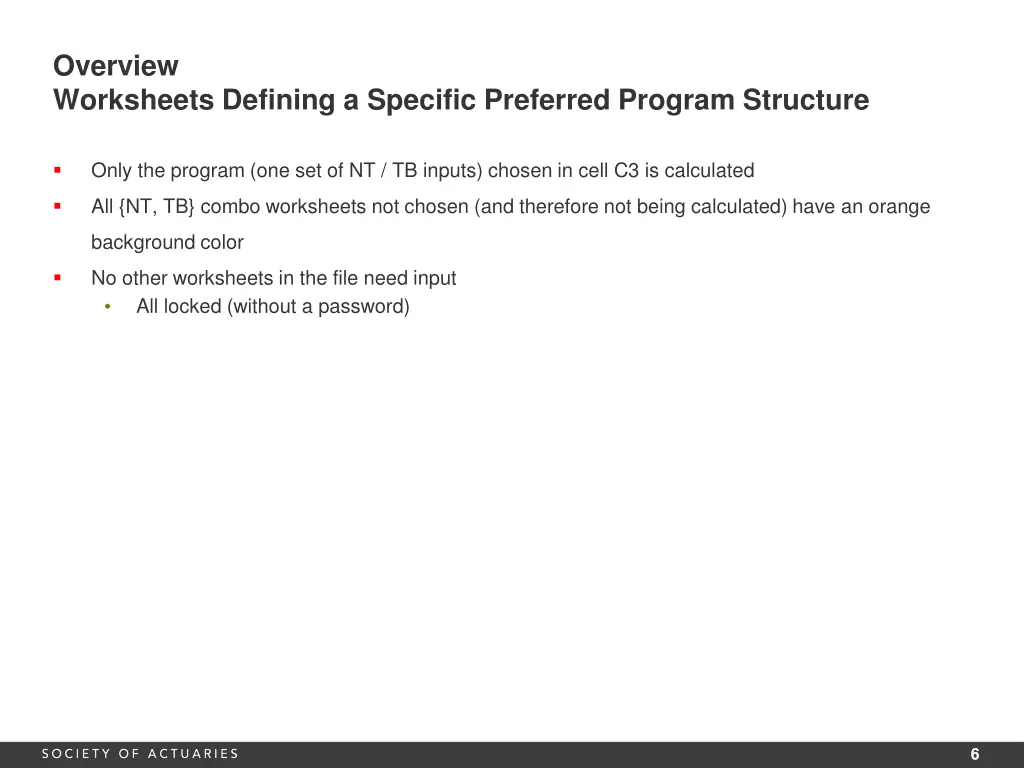 overview worksheets defining a specific preferred