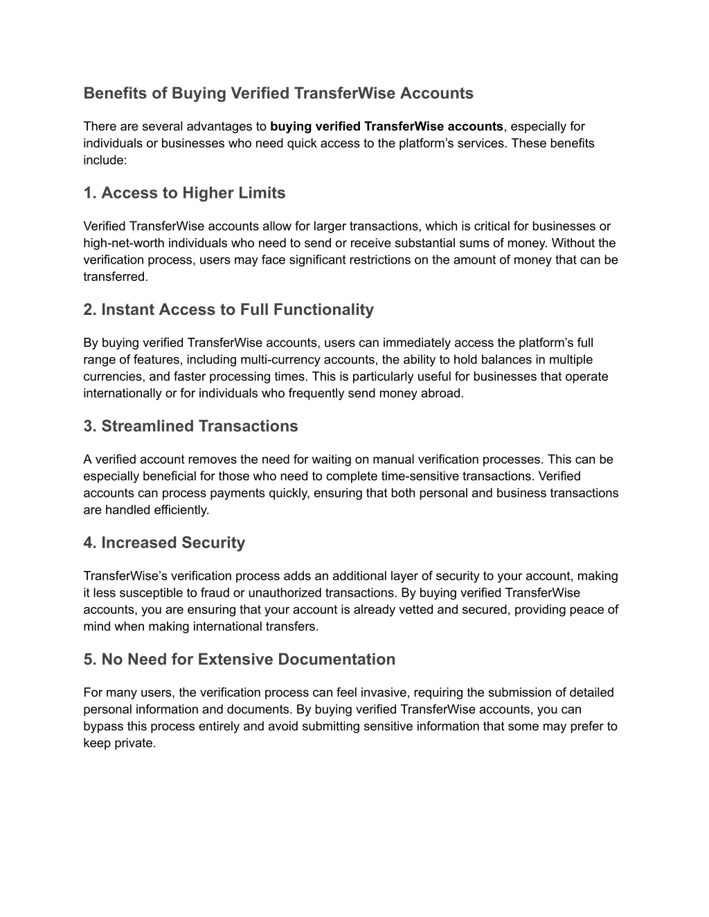 benefits of buying verified transferwise accounts