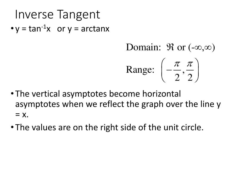 inverse tangent y tan 1 x or y arctanx