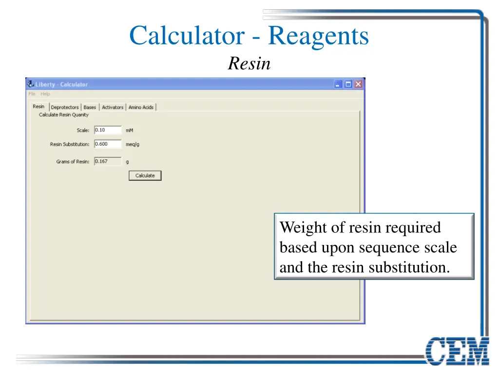 calculator reagents resin