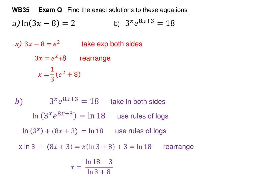 wb35 exam q find the exact solutions to these