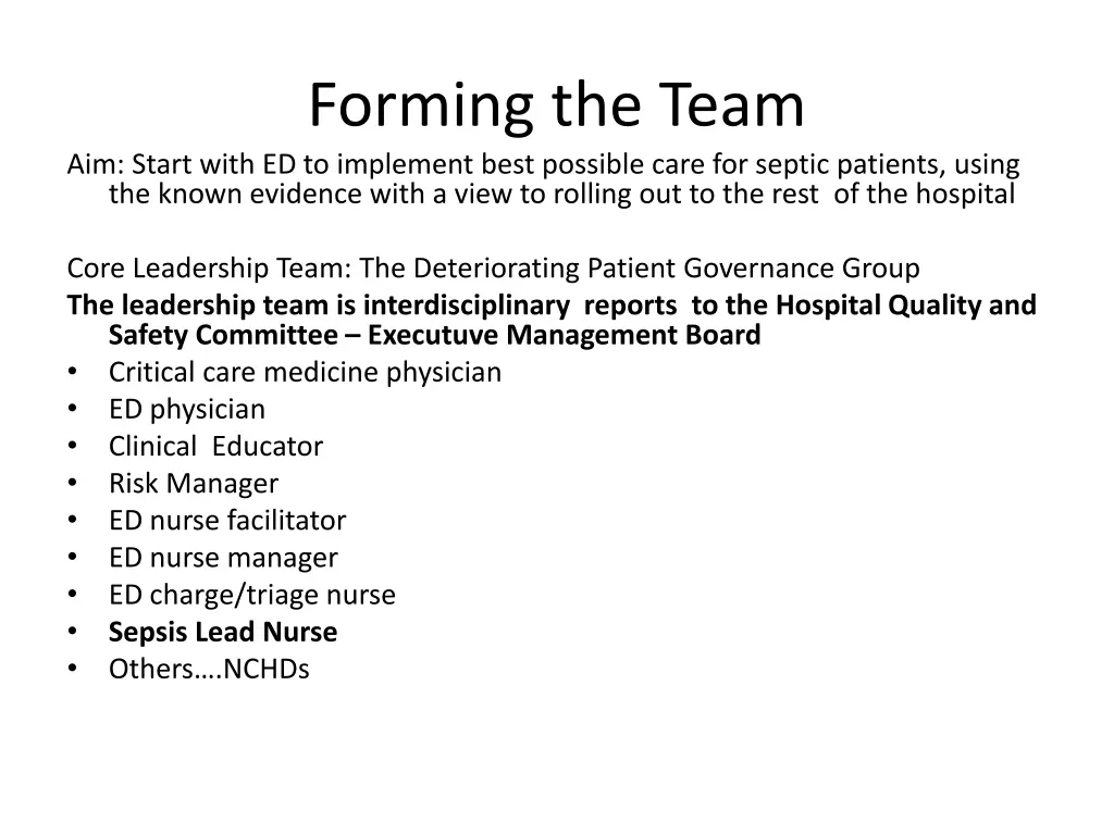 forming the team aim start with ed to implement