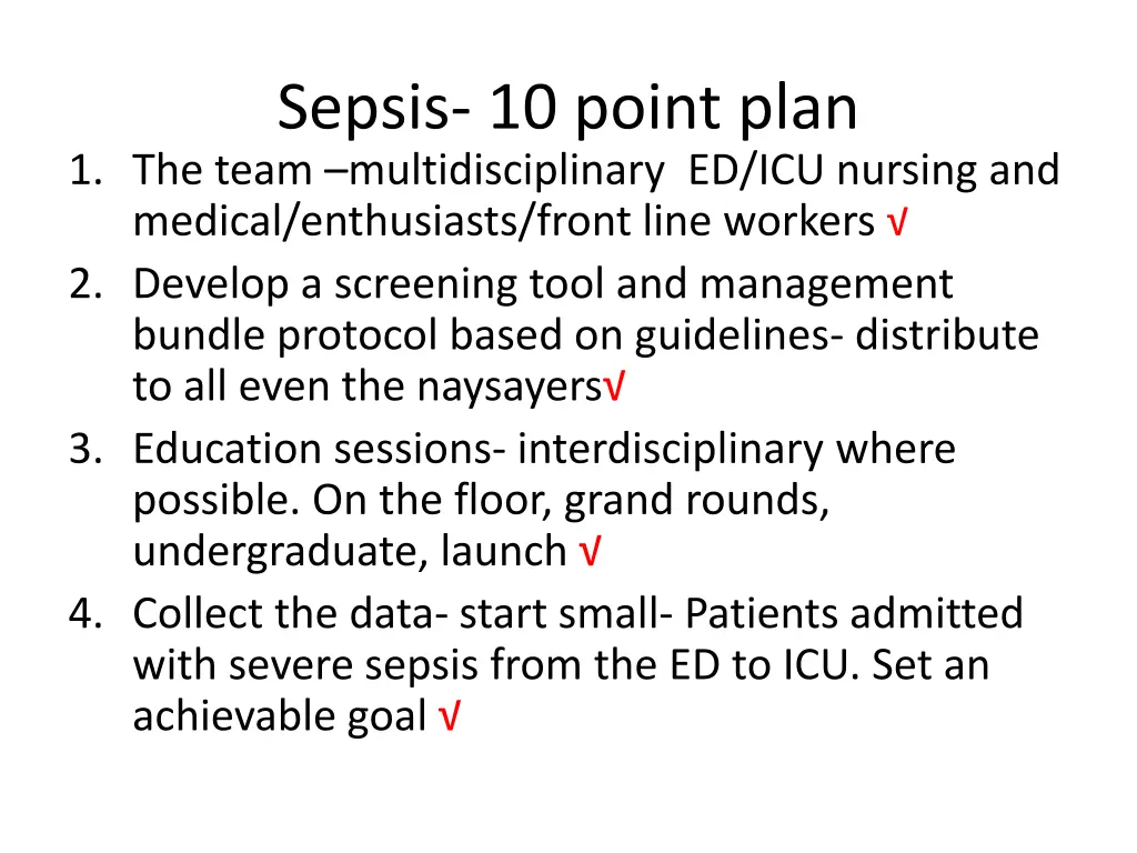 sepsis 10 point plan 1 the team multidisciplinary