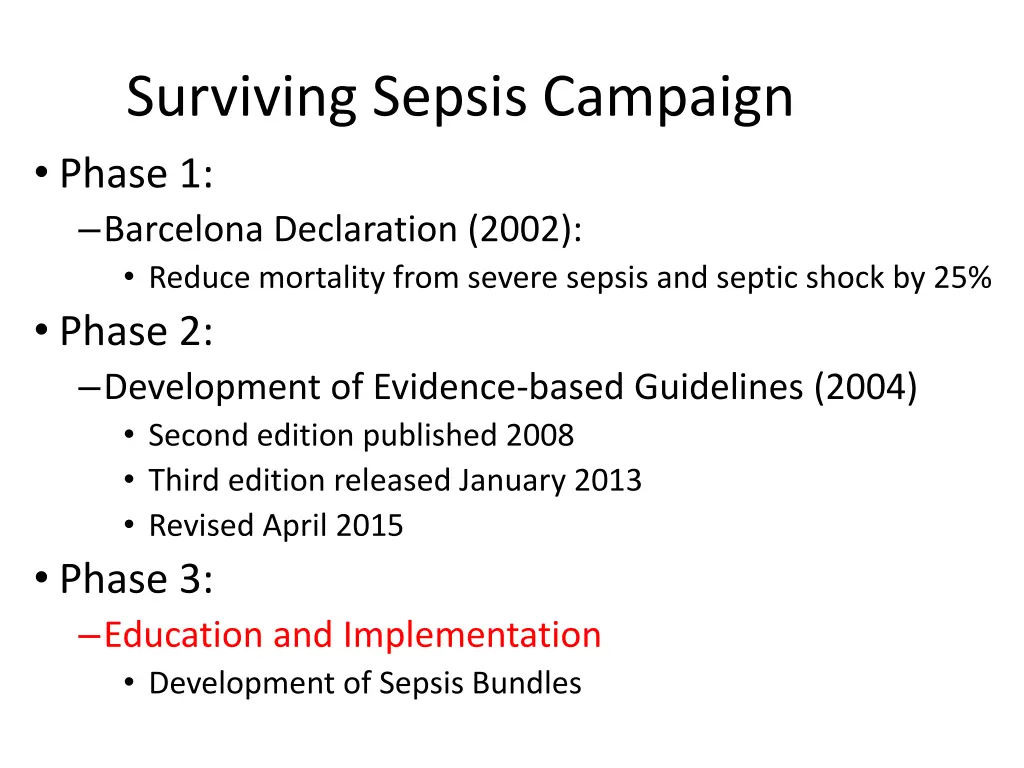 surviving sepsis campaign phase 1 barcelona