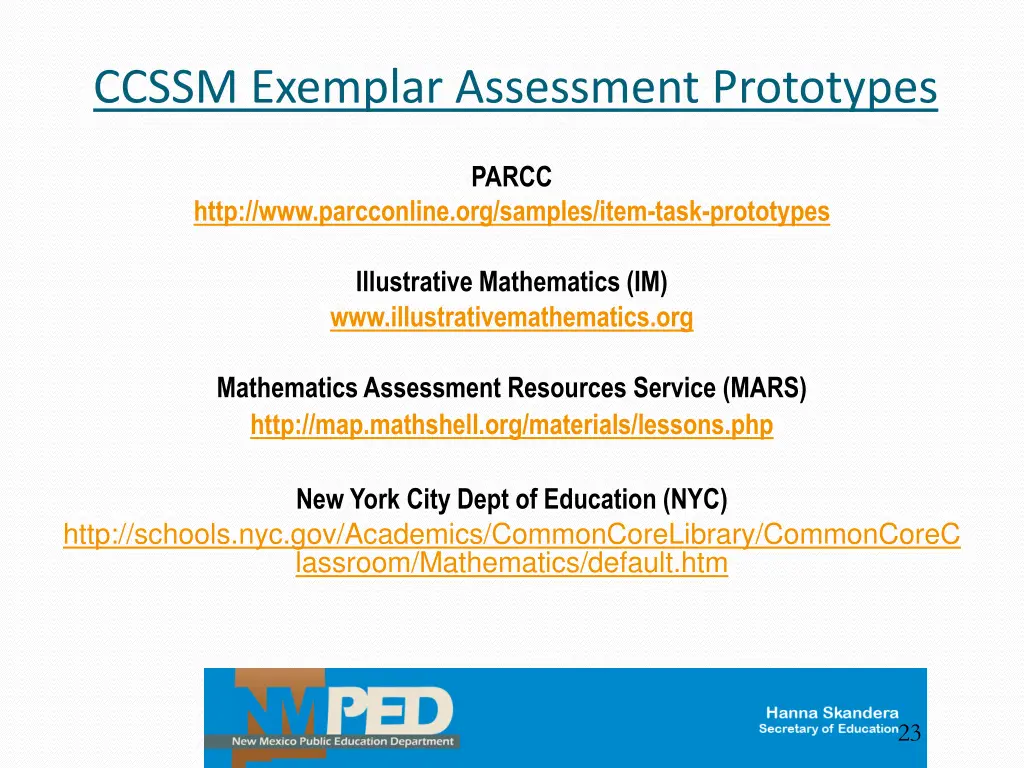 ccssm exemplar assessment prototypes