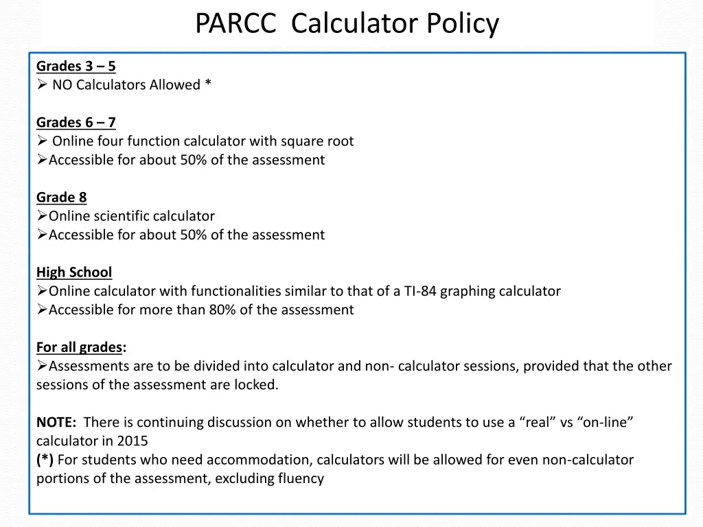 parcc calculator policy