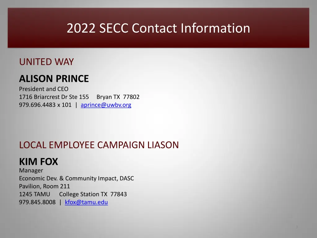 2022 secc contact information