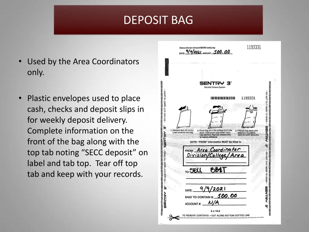 deposit bag