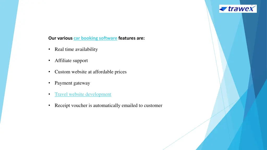 our various car booking software features are