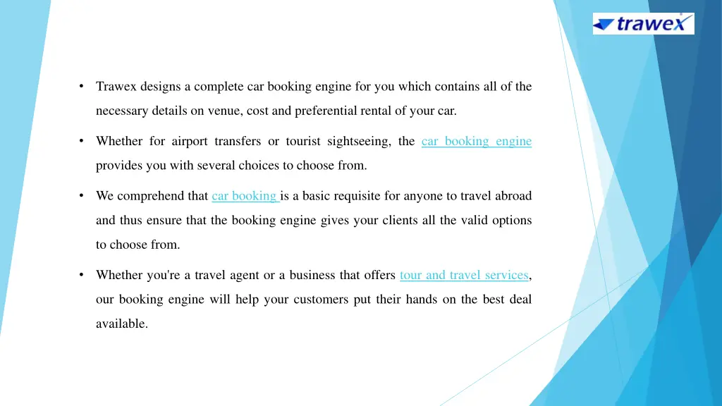 trawex designs a complete car booking engine
