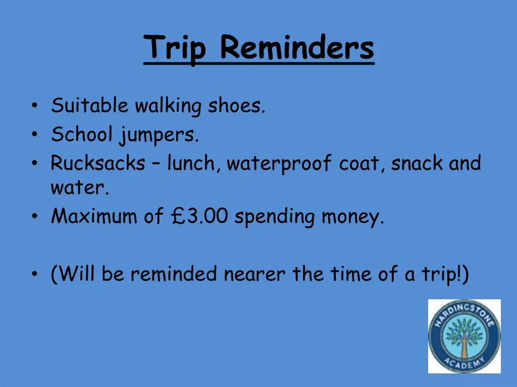 trip reminders