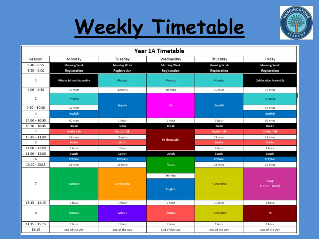 weekly timetable