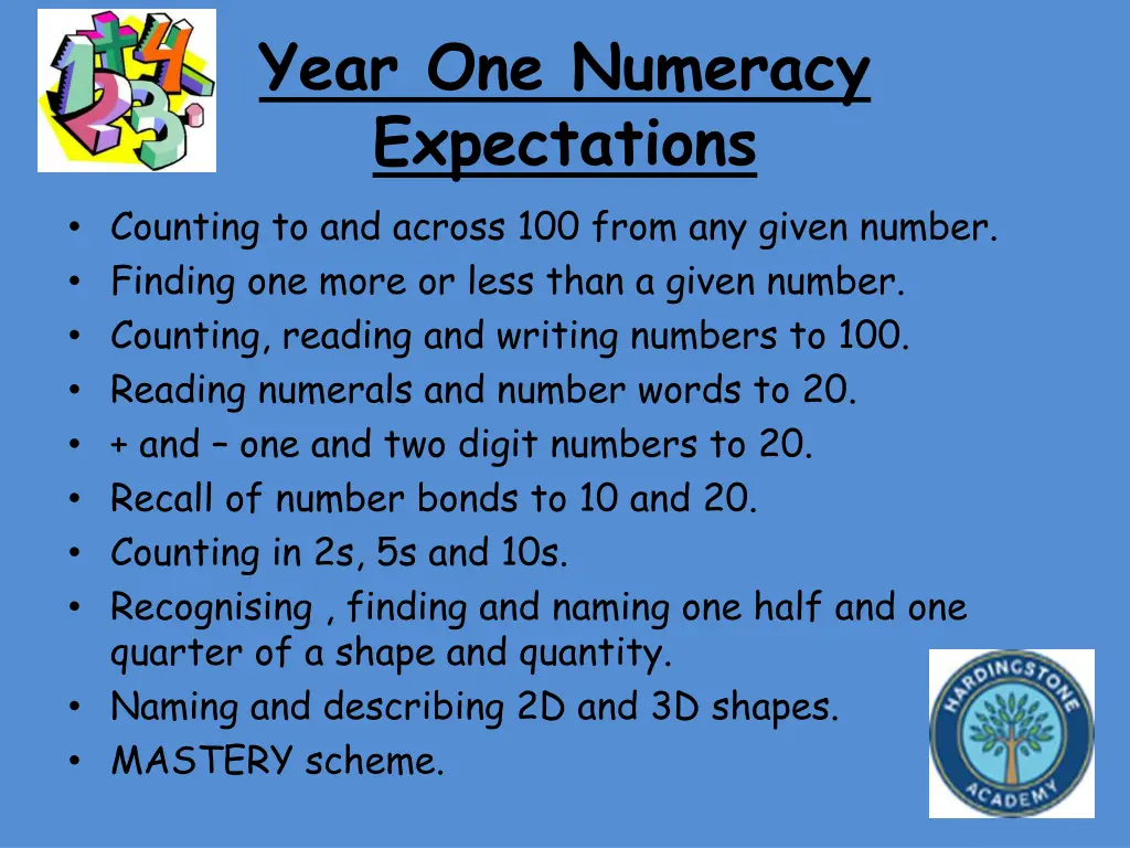 year one numeracy expectations counting